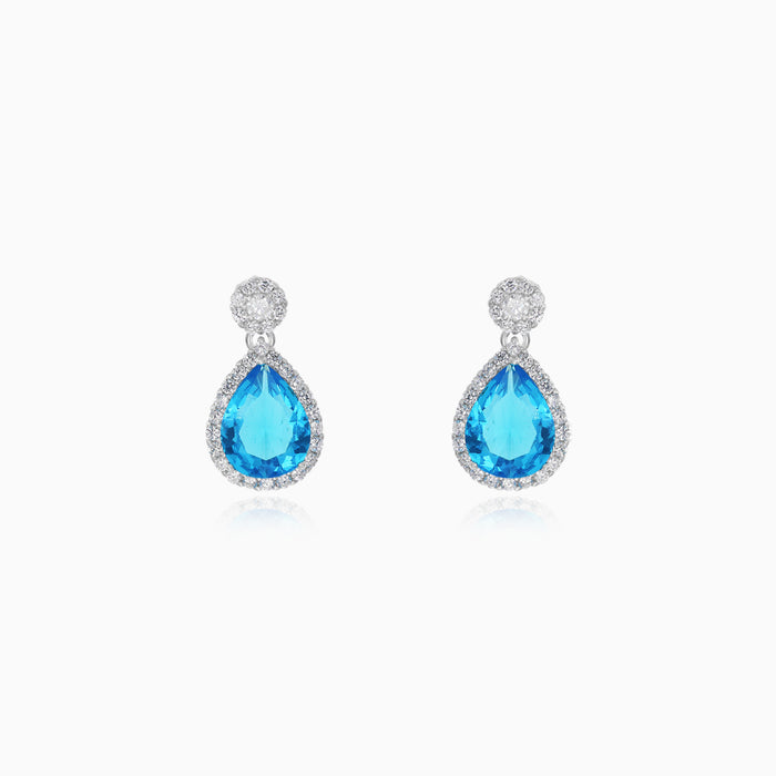 Pendientes colgantes halo de plata de ley con topacio azul