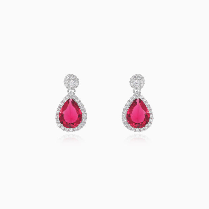 Halo sterling silver drop earrings with ruby