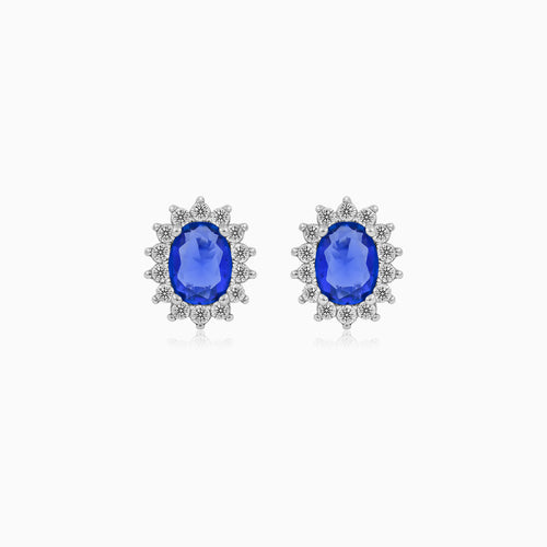 Sterling Silver Oval Sapphire Halo Stud Earrings