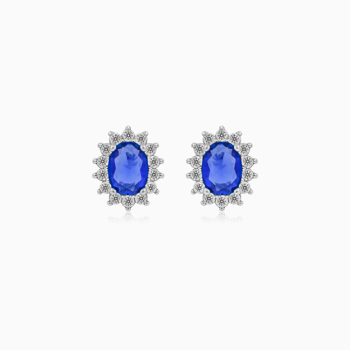 Sterling Silver Oval Sapphire Halo Stud Earrings