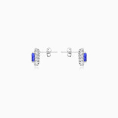 Sterling Silver Oval Sapphire Halo Stud Earrings