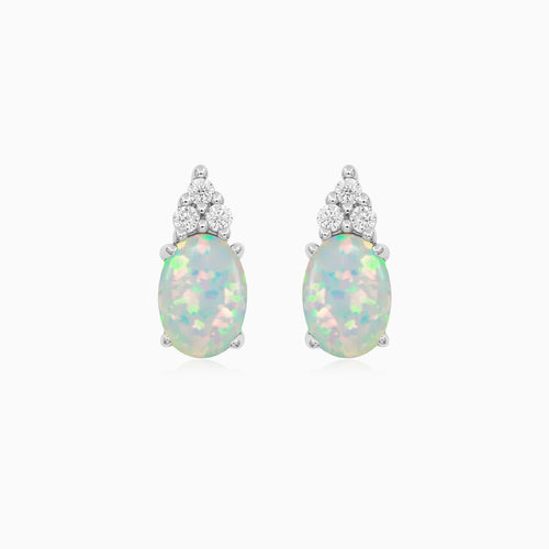 Sterling Silver White Opal Stud Earrings