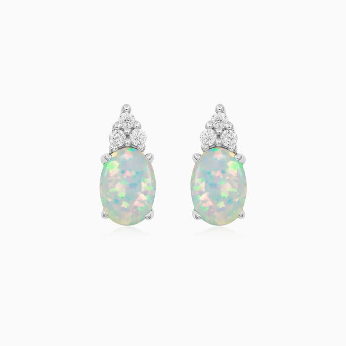 Sterling Silver White Opal Stud Earrings