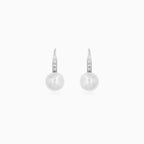 Sterling Silver Pearl Pavé Drop Earrings