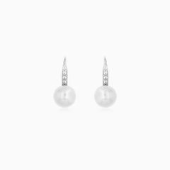 Sterling Silver Pearl Pavé Drop Earrings