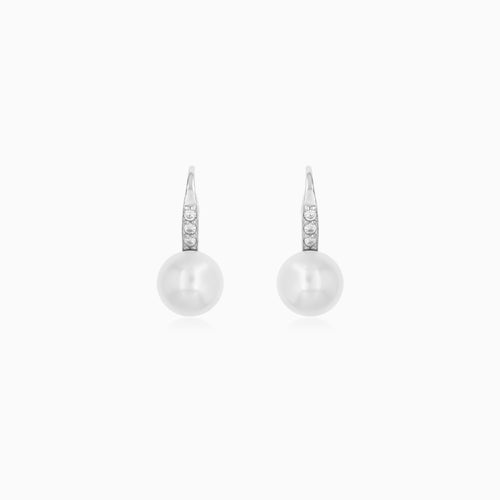 Sterling Silver Pearl Pavé Drop Earrings