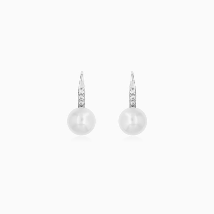 Sterling Silver Pearl Pavé Drop Earrings