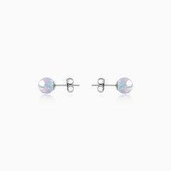 Sterling Silver White Opal Stud Earrings