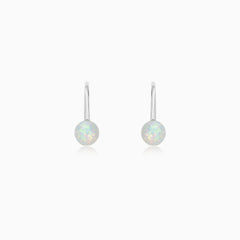 Round White Opal Drop Earrings