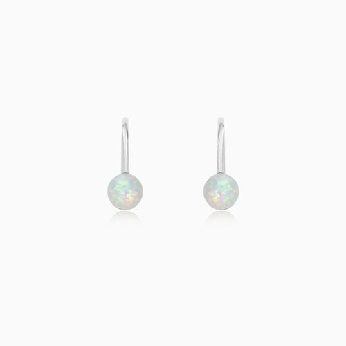 Round White Opal Drop Earrings