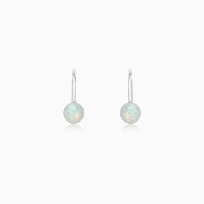 Round White Opal Drop Earrings
