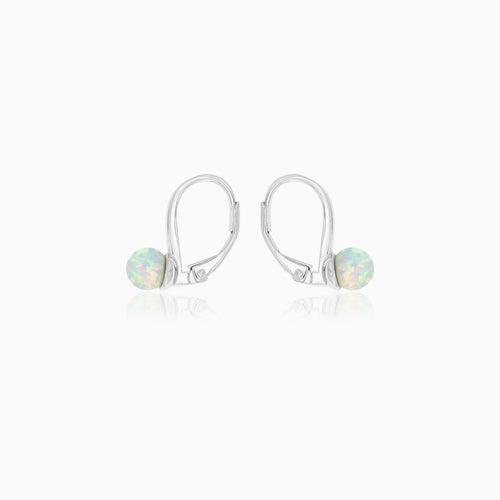 Round White Opal Drop Earrings