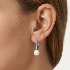 Round White Opal Drop Earrings