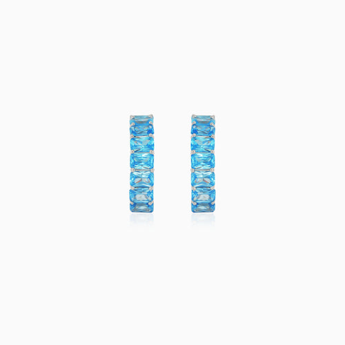 Sterling Silver Cushion Cut Blue Topaz Hoop Earrings