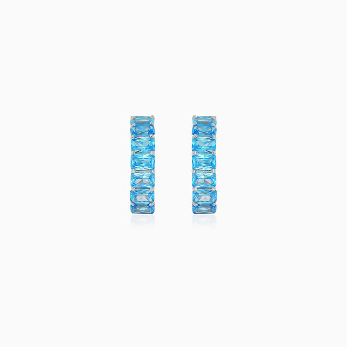 Sterling Silver Cushion Cut Blue Topaz Hoop Earrings