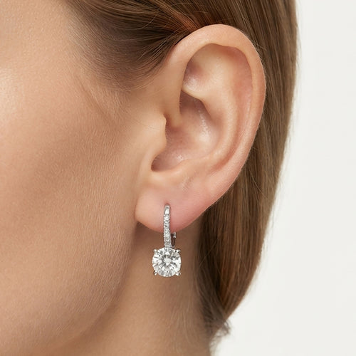 Sterling Silver Round Cubic Zirconia Drop Earrings