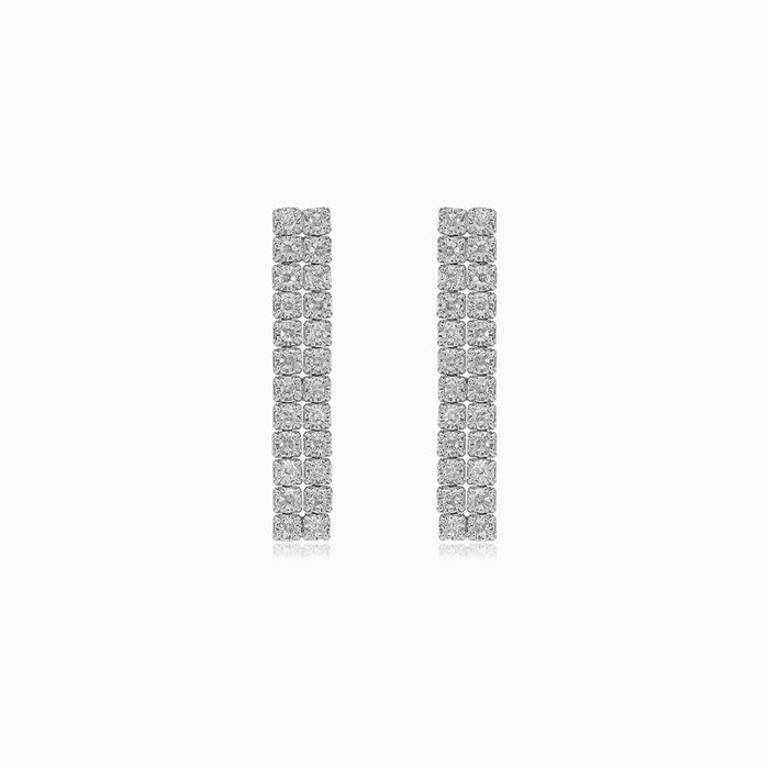 Silver Double Row Zircon Bar Stud Earrings