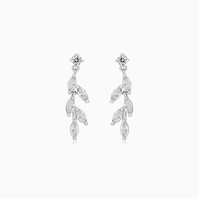 Silver Zircon Leaf Drop Earrings