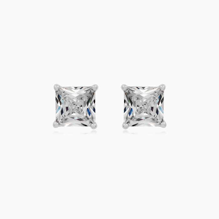 Silver Princess Cut Cubic Zirconia Stud Earrings