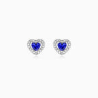 Sterling Silver Heart Sapphire Halo Stud Earrings