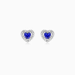 Sterling Silver Heart Sapphire Halo Stud Earrings