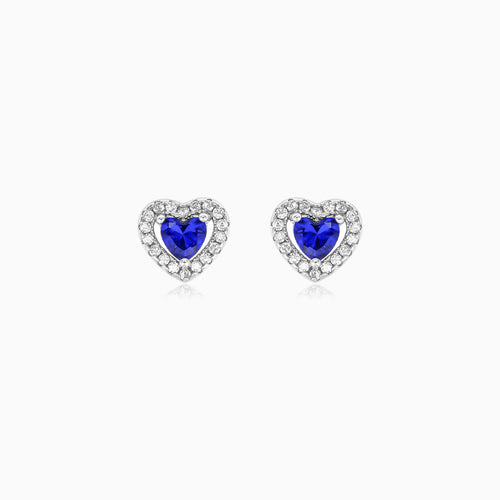 Sterling Silver Heart Sapphire Halo Stud Earrings