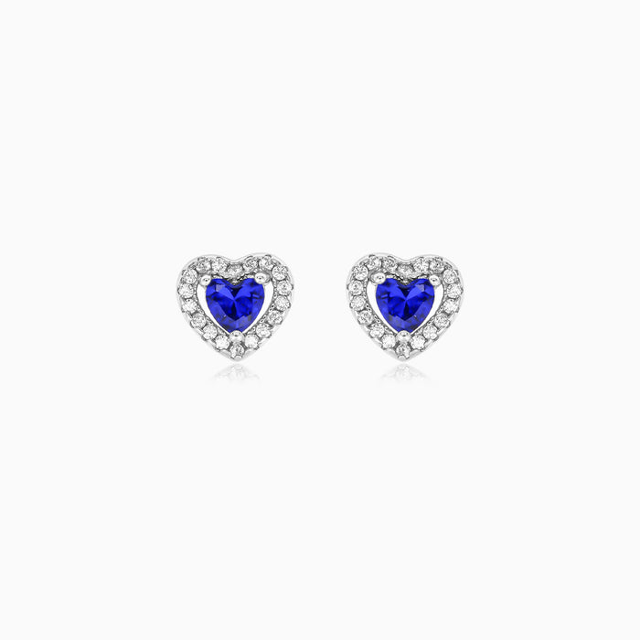 Sterling Silver Heart Sapphire Halo Stud Earrings