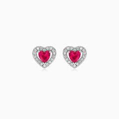 Sterling Silver Ruby Heart Stud Earrings