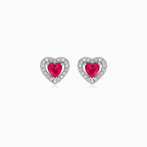 Sterling Silver Ruby Heart Stud Earrings