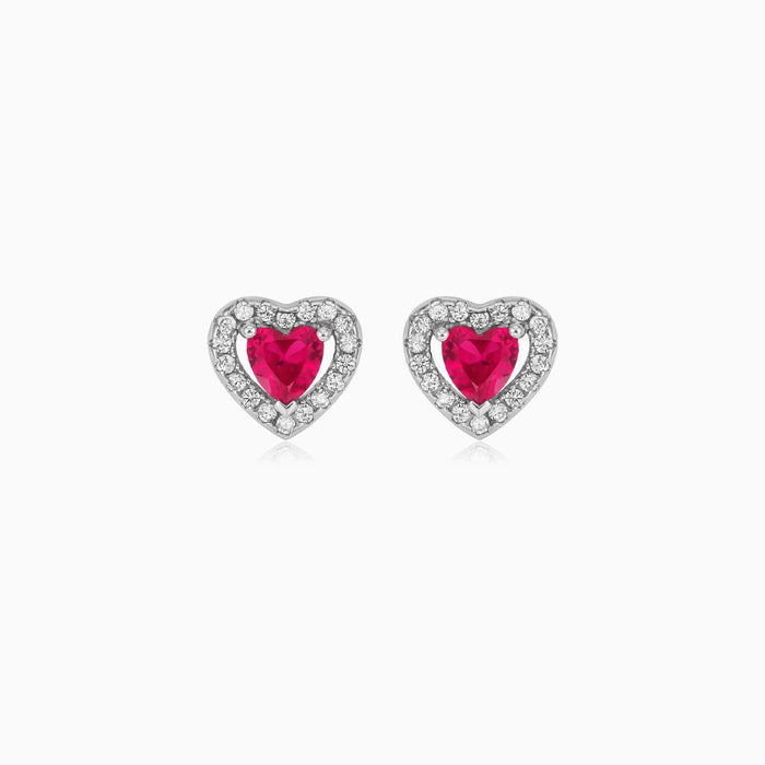 Sterling Silver Ruby Heart Stud Earrings
