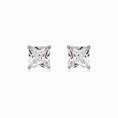 Sterling Silver Princess Cut Zirconia Stud Earrings