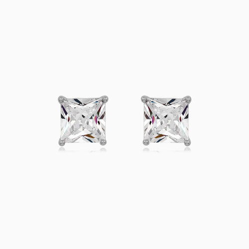 Sterling Silver Princess Cut Zirconia Stud Earrings