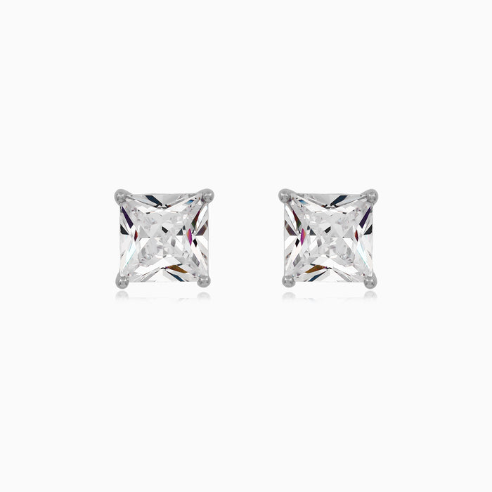 Sterling Silver Princess Cut Zirconia Stud Earrings