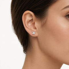 Sterling Silver Princess Cut Zirconia Stud Earrings