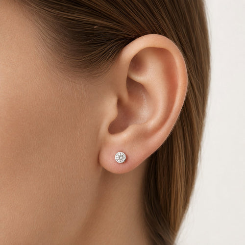 Sterling Silver Bezel Zirconia Stud Earrings