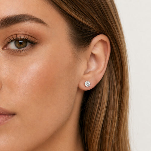 Sterling Silver Bezel Zirconia Stud Earrings