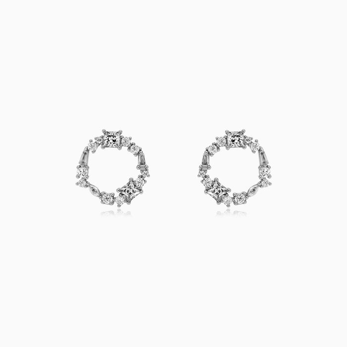 Sterling Silver Mixed Cut Zirconia Circle Stud Earrings