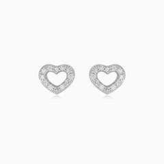 Sterling Silver Open Heart Cubic Zirconia Stud Earrings