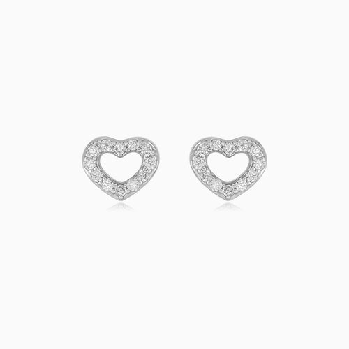 Sterling Silver Open Heart Cubic Zirconia Stud Earrings