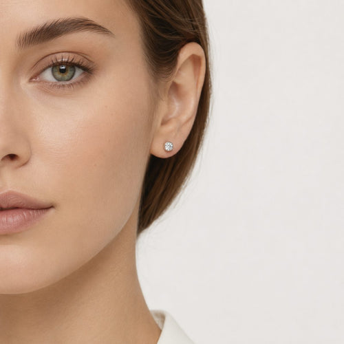 Sterling Silver Bezel Set Cubic Zirconia Stud Earrings