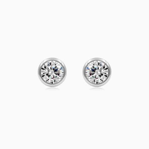 Sterling Silver Bezel Set Cubic Zirconia Stud Earrings