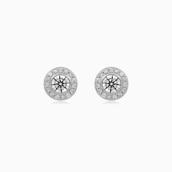 Sterling Silver Halo Cubic Zirconia Stud Earrings