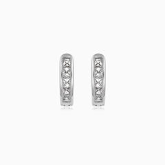 Sterling Silver Princess Cut Huggie Earrings