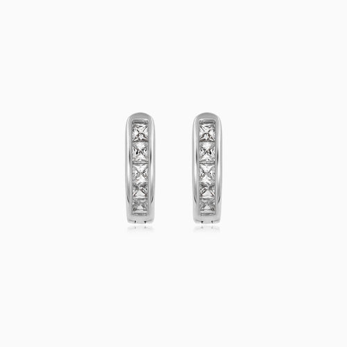Sterling Silver Princess Cut Huggie Earrings