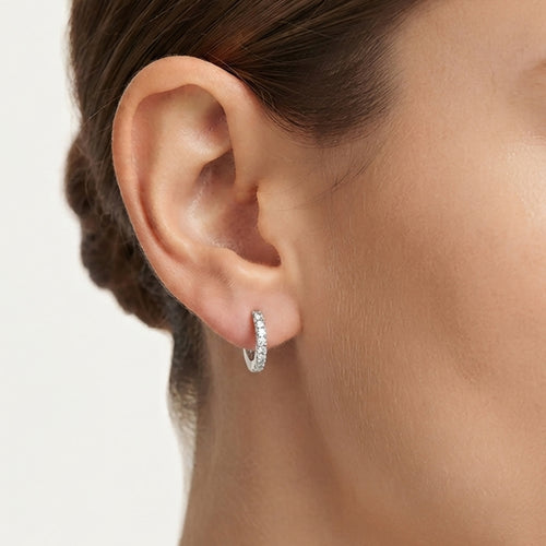 Sterling Silver Pavé Hoop Earrings