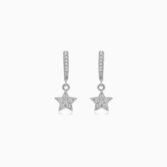 Sterling Silver Zircon Star Dangle Earrings