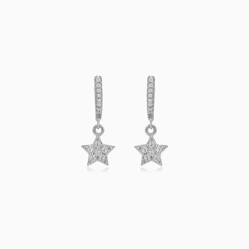 Sterling Silver Zircon Star Dangle Earrings