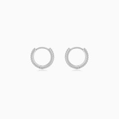 Sterling Silver Pavé Hoop Earrings