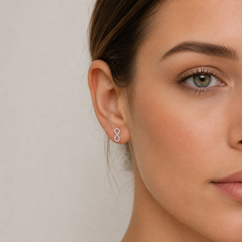 Sterling Silver Infinity Cubic Zirconia Stud Earrings