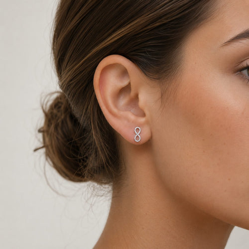 Sterling Silver Infinity Cubic Zirconia Stud Earrings